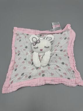 LuLuJo Sleeping Bunny Rabbit Lovey White Pink Gray Baby Security Blanket
